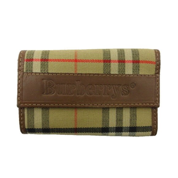 BURBERRY Key Case Check Beige Canvas x Leather Authentic - Picture 1 of 10